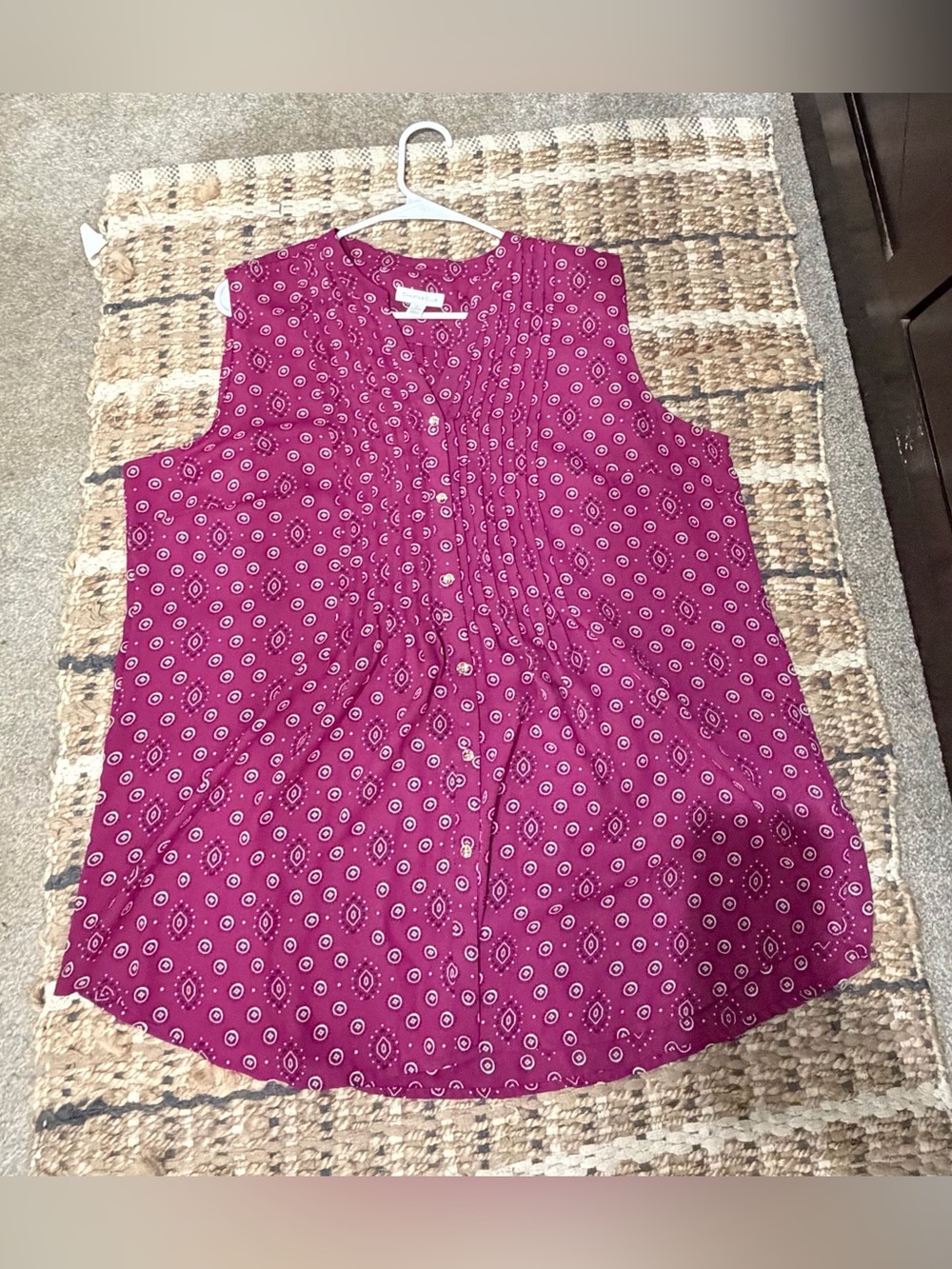 Charter Club Sleeveless Magenta Dot-Print Pintuck Blouse